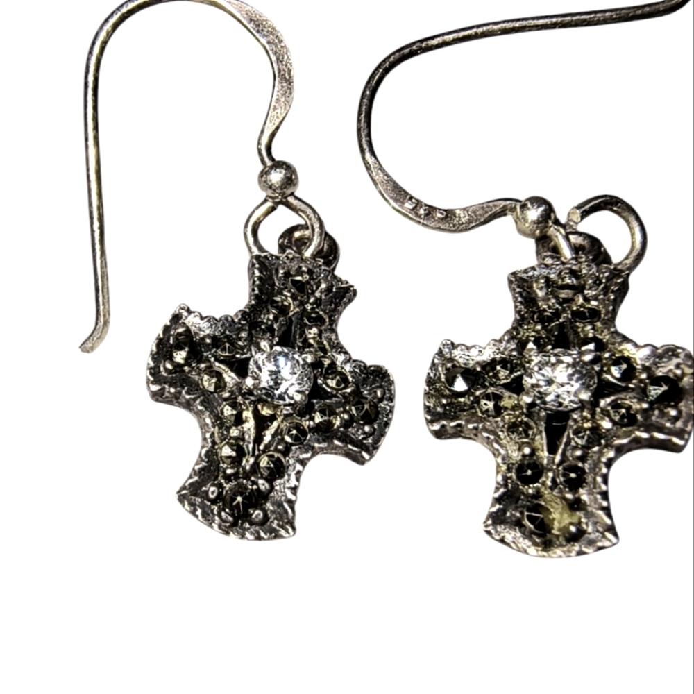 Boma Vintage Marcasite and Sterling Silver Cross Earrings